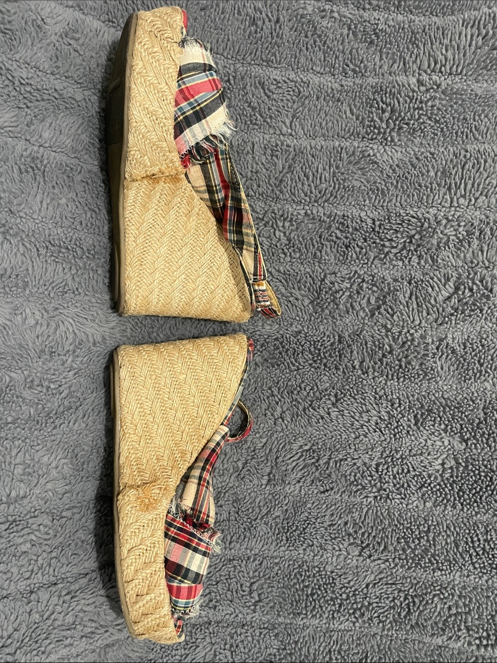 Mossimo Supply Co. Red Cream and Blue Plaid Espadrille Wedge Sandals - Picture 5 of 6